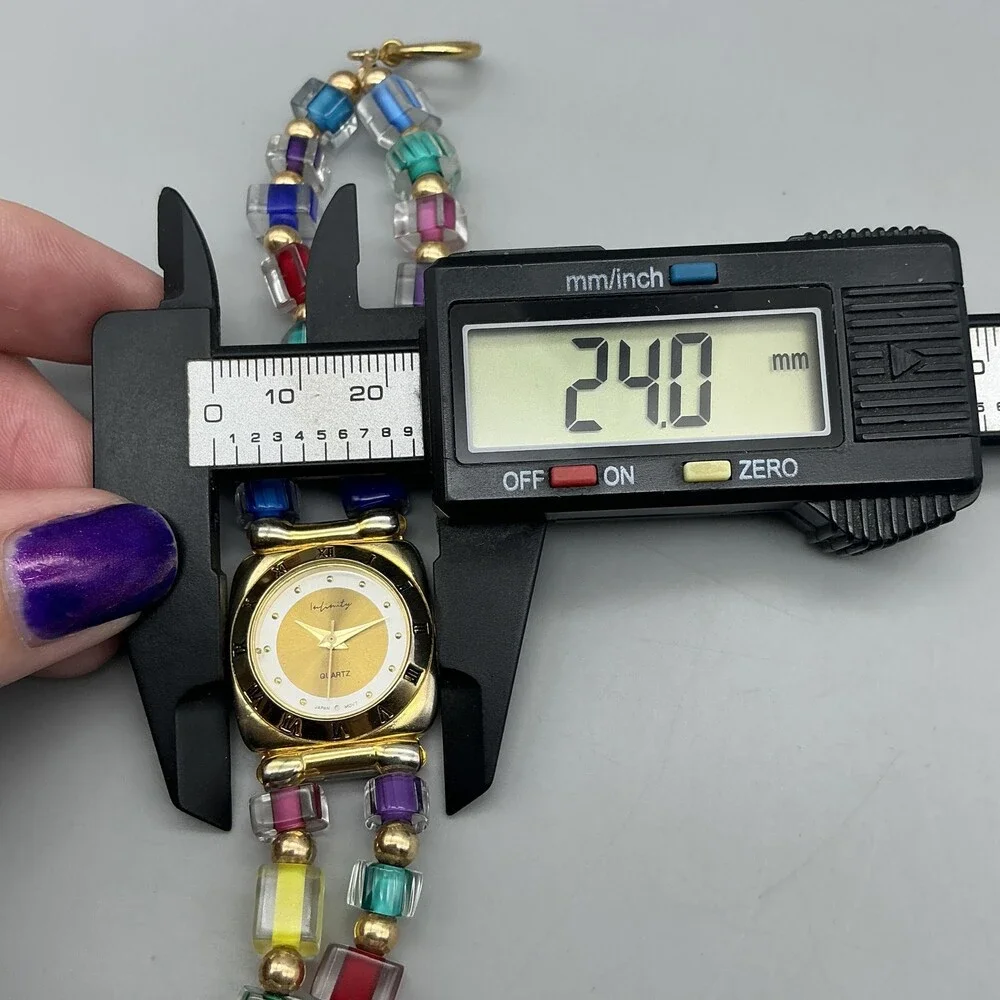 Infinity Womens Watch 24mm Gold Tone Multicolor Bead Bracelet New Battery 6.75